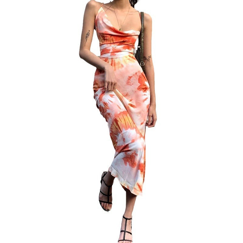 Damen langes Sommerkleid mit floralem Druck und verstellbaren Spaghettiträgern Echo Archiv
