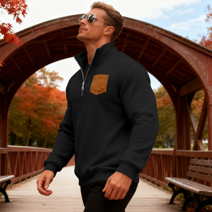 Herren Fleecepullover mit halbem Reißverschluss und praktischer Brusttasche Echoarchiv