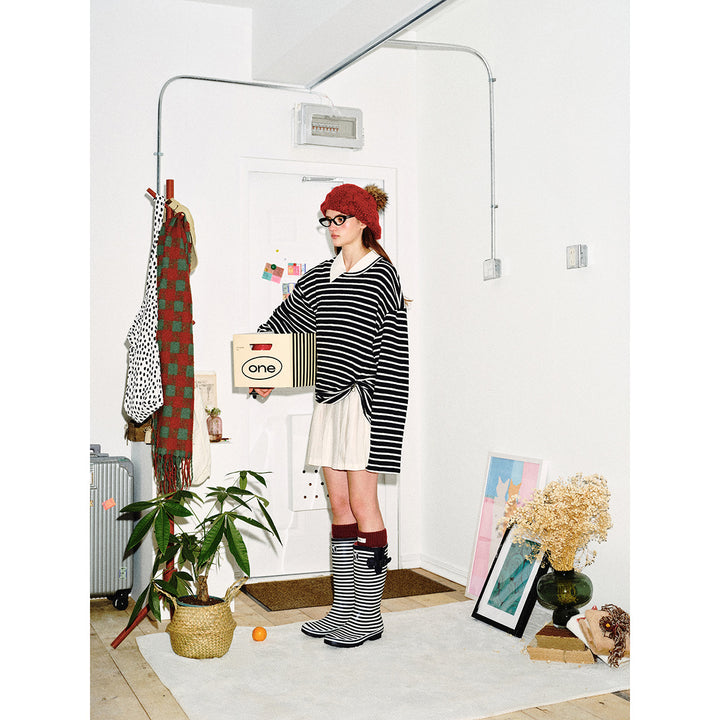 Unisex Gestreifter Breton-Pullover mit Rundhalsausschnitt und Oversize-Schnitt Echoarchiv