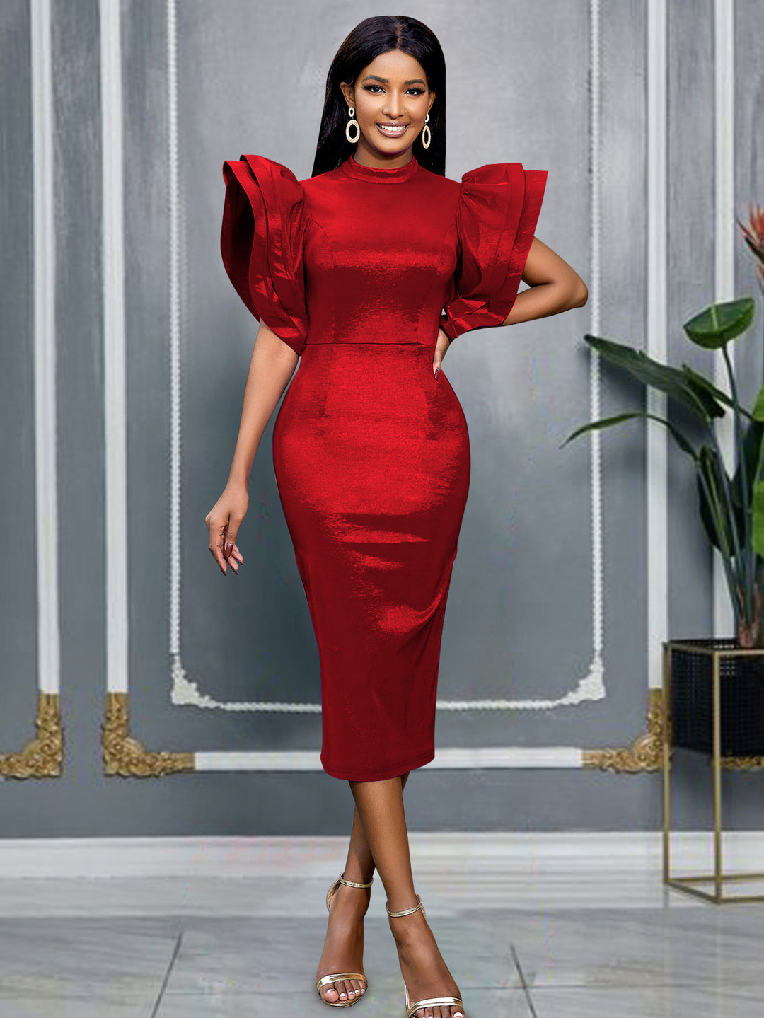 Damen Elegantes Kleid mit voluminösen Puffärmeln Echo Archiv