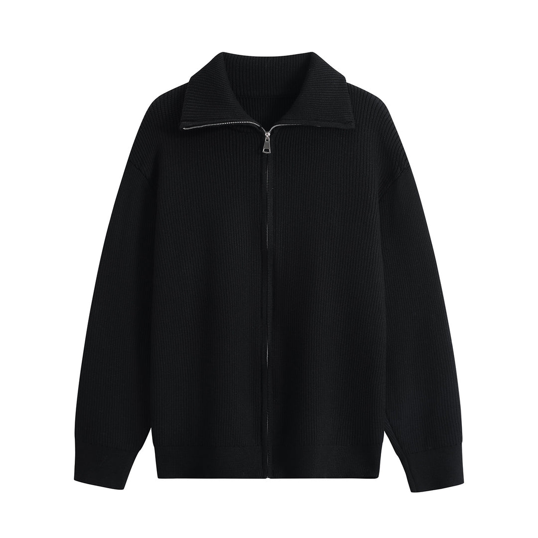 Herren Strick-Zipjacke mit Stehkragen, gerippter Struktur und Oversized-Schnitt Echoarchiv
