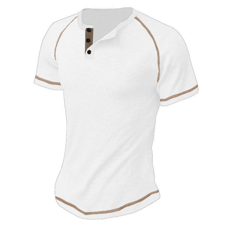 Herren Kurzarm-Henley-Shirt mit strukturierter Oberfläche und Kontrastdetails Echoarchiv