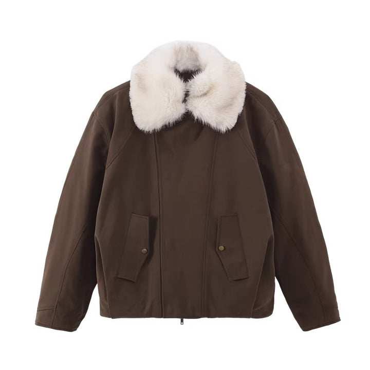 Damen Modische und bequeme Übergangsjacke mit Teddykragen Echoarchiv