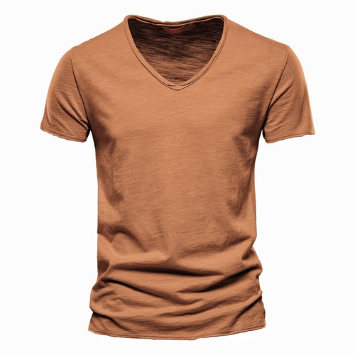 Herren Kurzarm-V-Ausschnitt T-Shirt mit strukturiertem Material Echoarchiv
