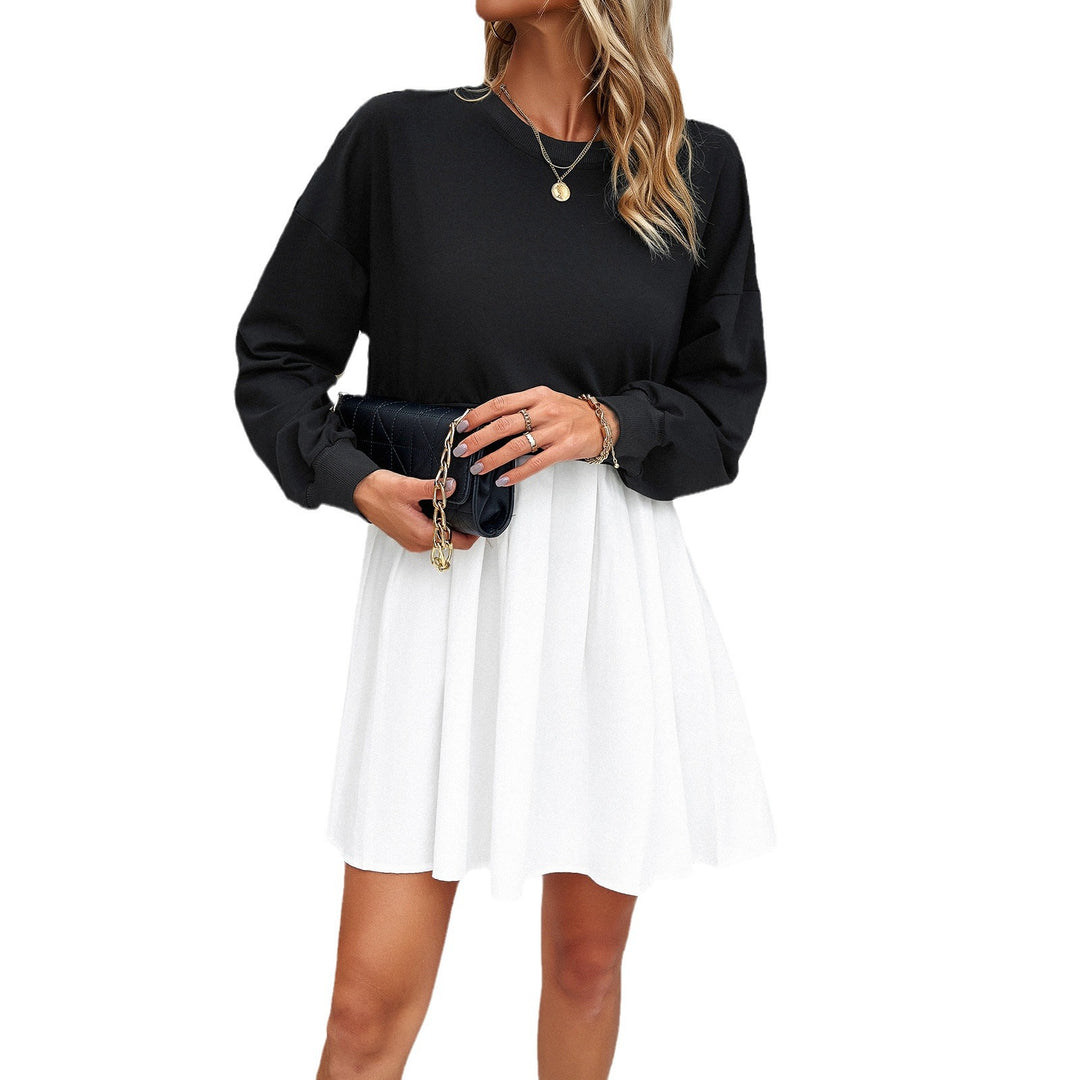 Damen legeres Sweatshirt-Kleid mit Ballonärmeln, cropped Bund und gerafftem Rock – Lunéa