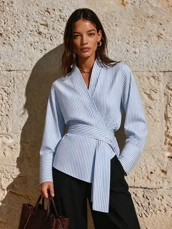 Damen Elegantes Wickeloberteil mit Streifen Echo Archiv