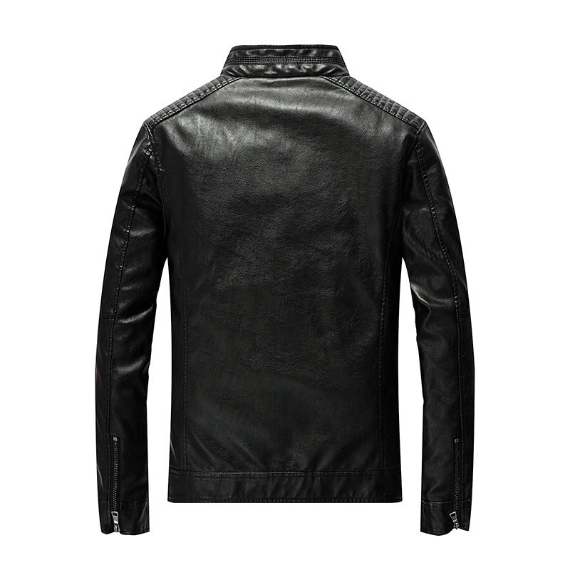 Herren Kunstleder-Bikerblouson mit gesteppter Schulterpartie und hohem Stehkragen – Taviero