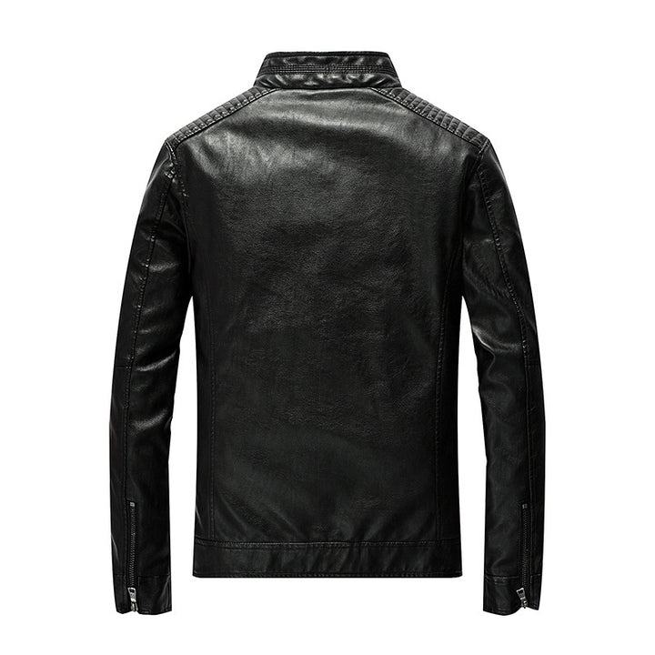 Herren Kunstleder-Bikerblouson mit gesteppter Schulterpartie und hohem Stehkragen – Taviero