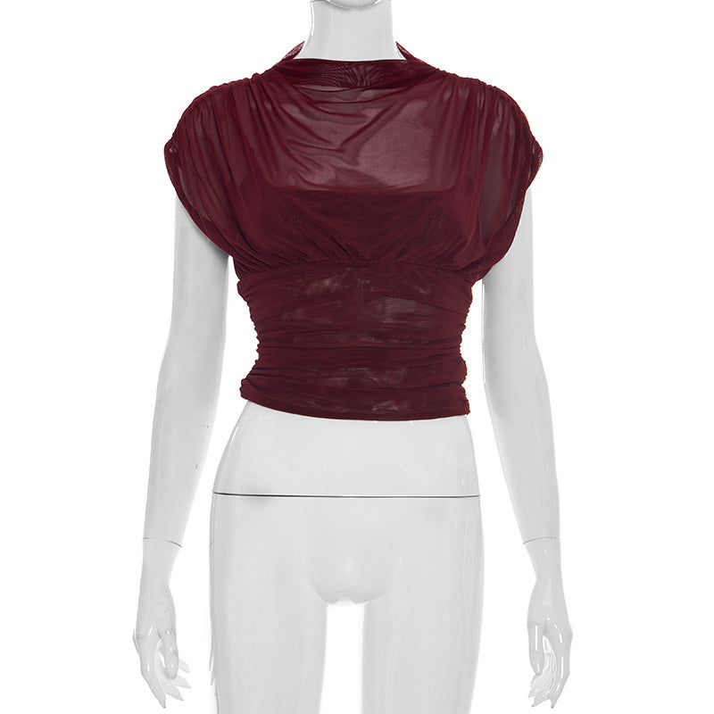 Damen elegantes Oberteil mit modischen Raffungen und transparentem Stoff Echo Archiv