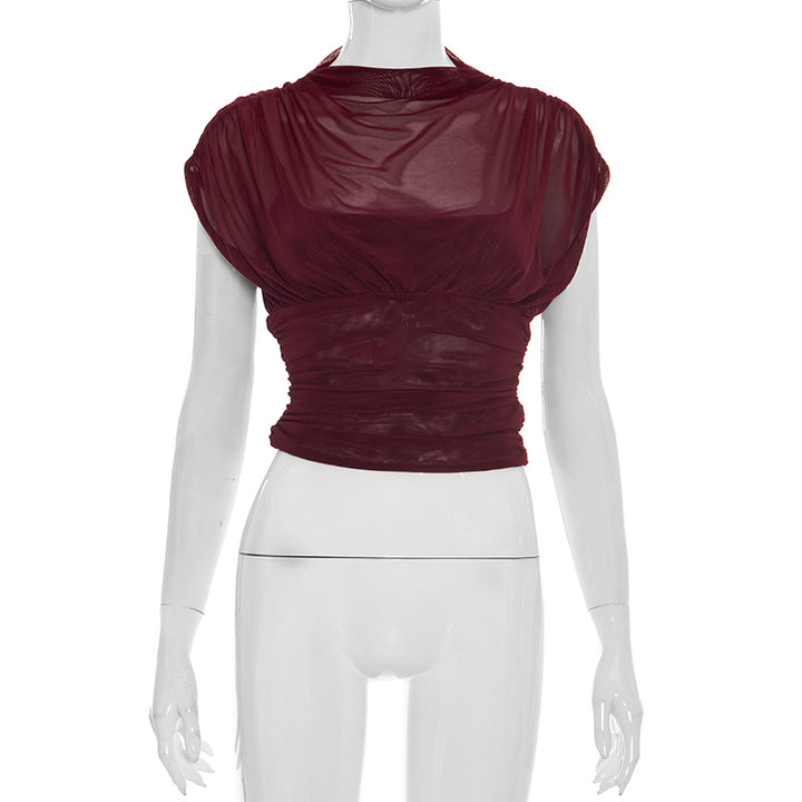 Damen elegantes Oberteil mit modischen Raffungen und transparentem Stoff Echo Archiv