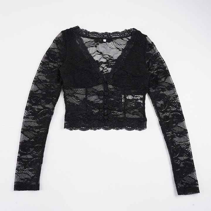Damen Spitzentop mit romantischem Design und langen Ärmeln Echo Archiv