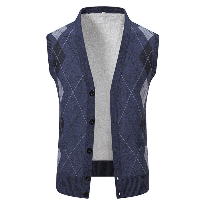 Herren nan ärmellose Strickweste mit Argyle-Muster, Teddyfutter und durchgehender Knopfleiste Echo Archiv