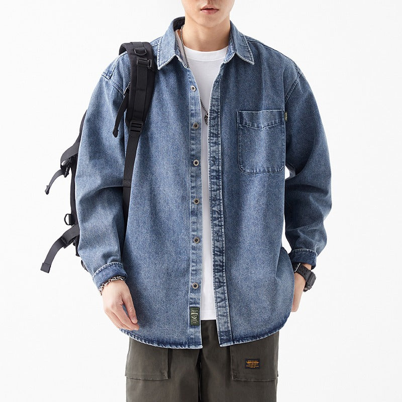 Herren lässige Denim-Hemdjacke mit aufgesetzter Tasche Echoarchiv
