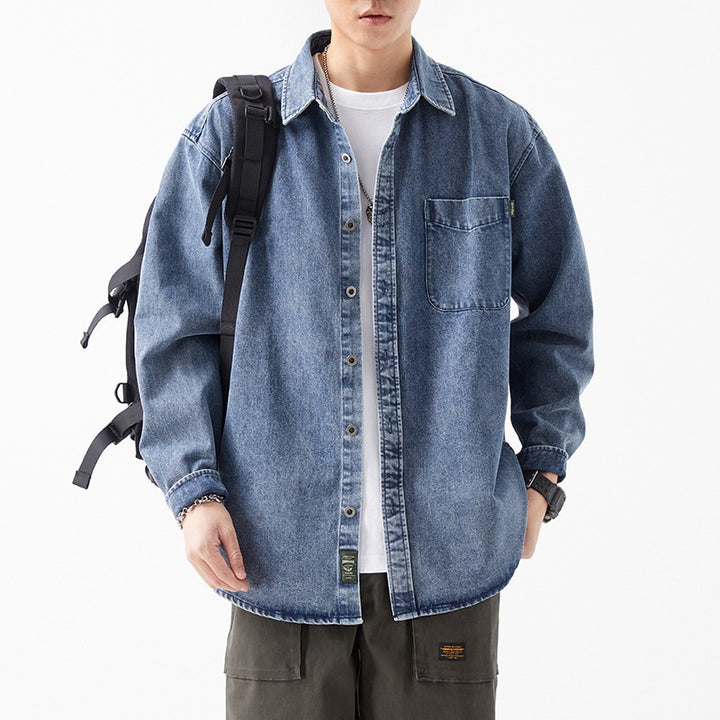 Herren lässige Denim-Hemdjacke mit aufgesetzter Tasche Echoarchiv