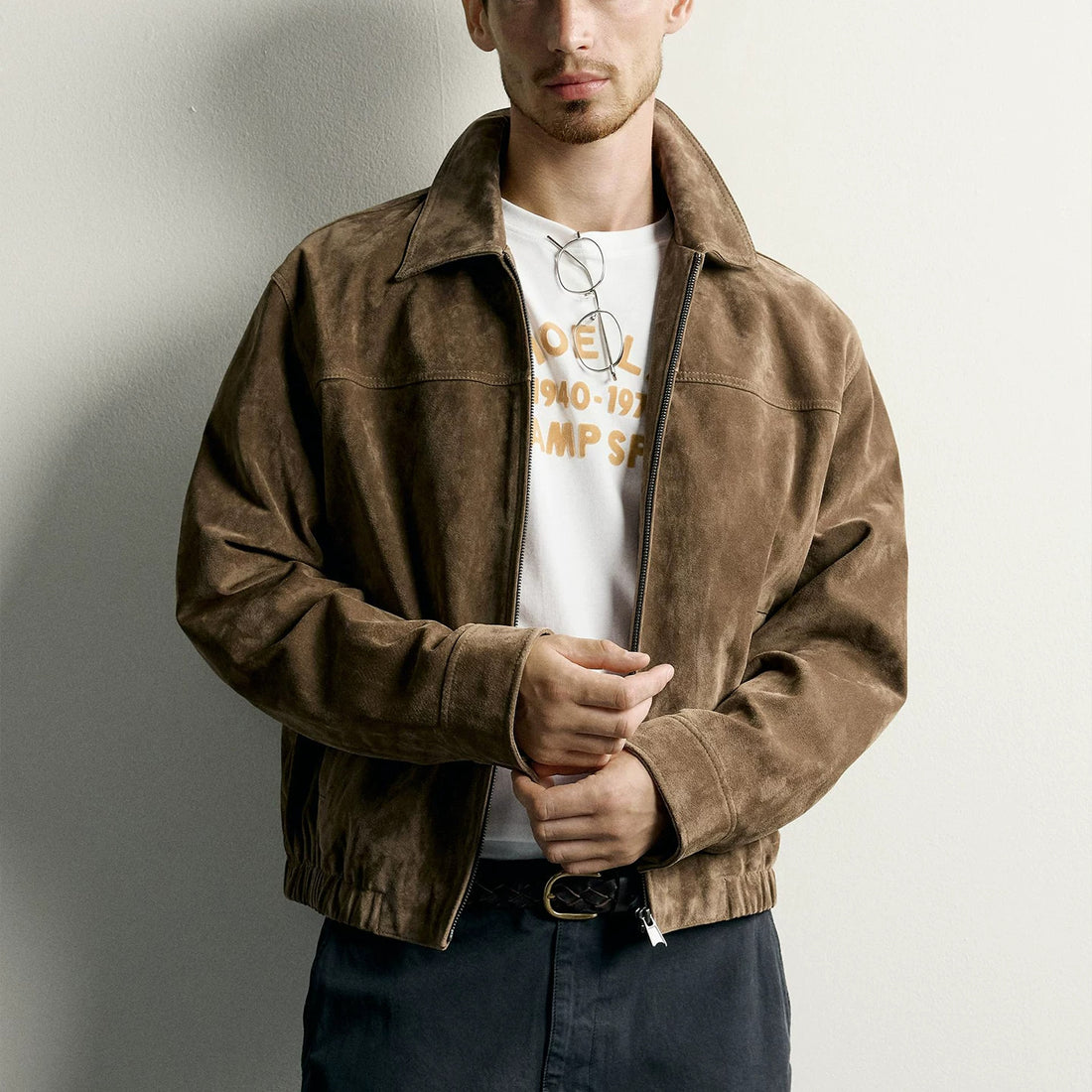 Herren Kurzblouson aus veloursiertem Wildleder mit Hemdkragen Echo Archiv