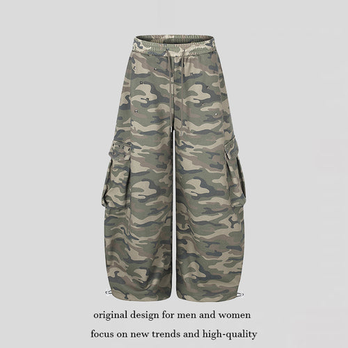 Damen Weite Cargohose im Camouflage-Design mit elastischem Bund und großen Taschen Echoarchiv