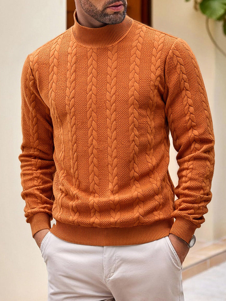 Herren grobgestrickter Zopfstrickpullover mit halbem Stehkragen und elastischen Rippbündchen – Norvane