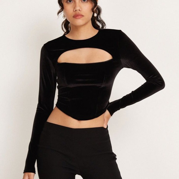 Damen Cropped Langarmoberteil mit innovativem Cut-Out-Design Echo Archiv