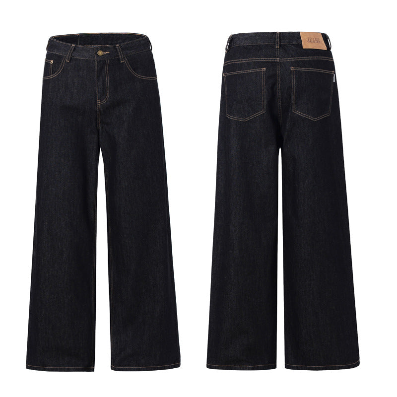 Damen Weite tiefsitzende Baggy-Denimhose im Marlene-Stil mit Kontrastnähten Echo Archiv