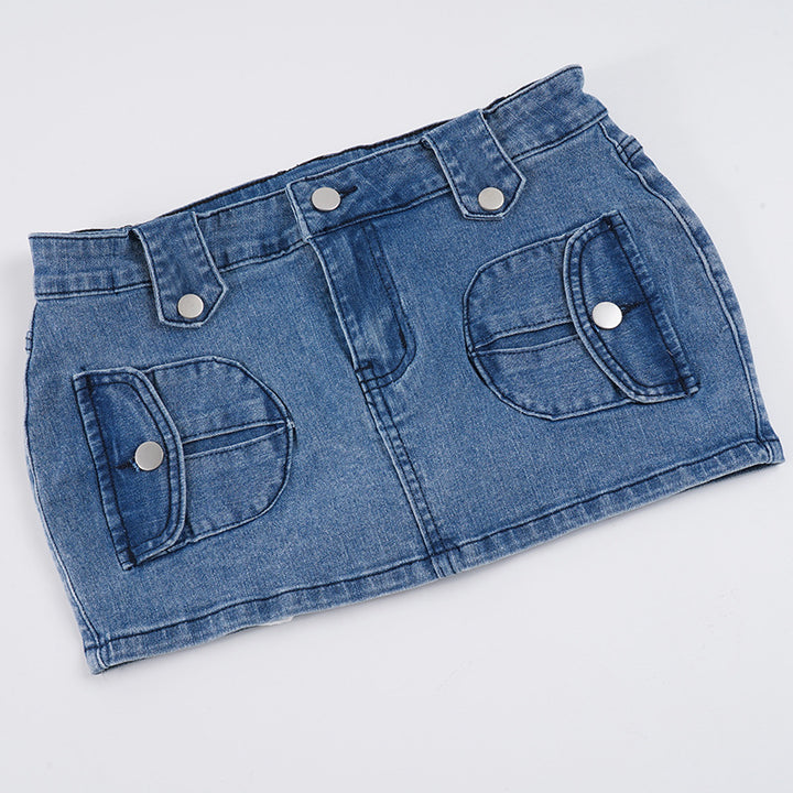 Damen Minirock aus Denim mit praktischen Taschen und Druckknopfverschluss Echo Archiv