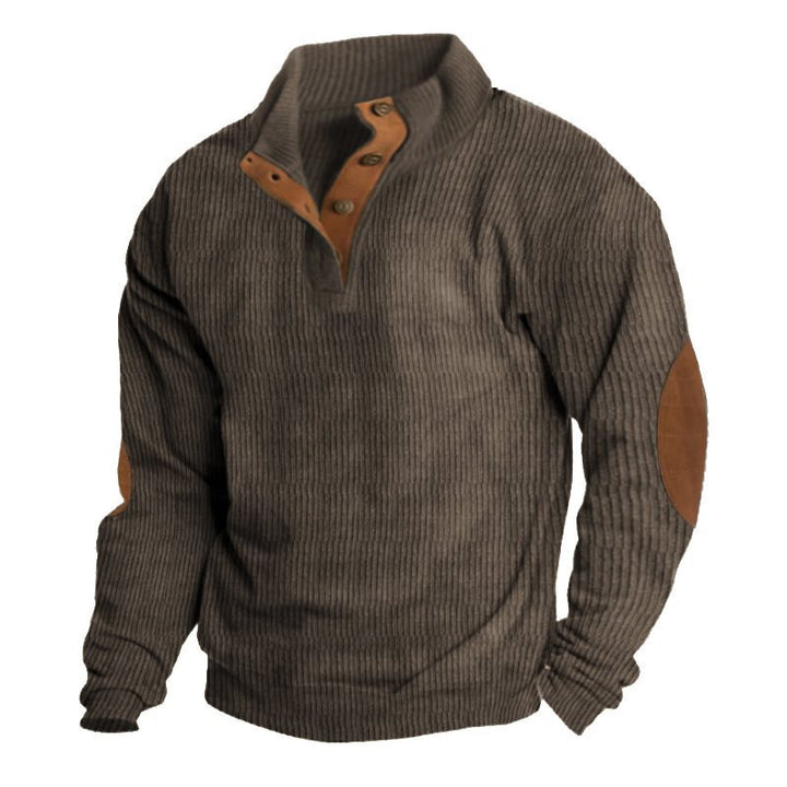 Herren Strukturierter Pullover mit Henley-Knopfleiste, Ellbogen-Patches und zweifarbigem Block Echo Archiv