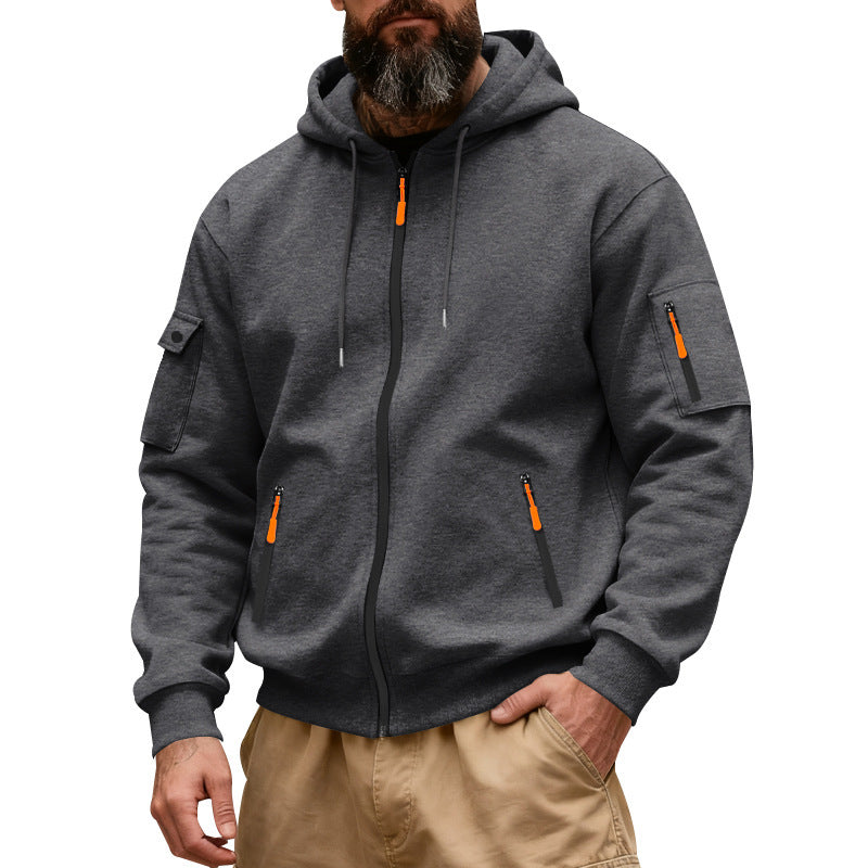Herren praktische Kapuzenjacke mit funktionalen Reißverschluss-Taschen Echoarchiv