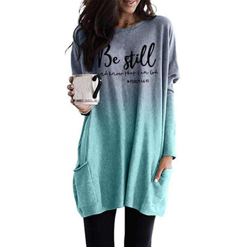 Damen Oversize Druck Tunika mit Rundhalsausschnitt, Seitentaschen und Ombre-Gradient-Druce – Avérine