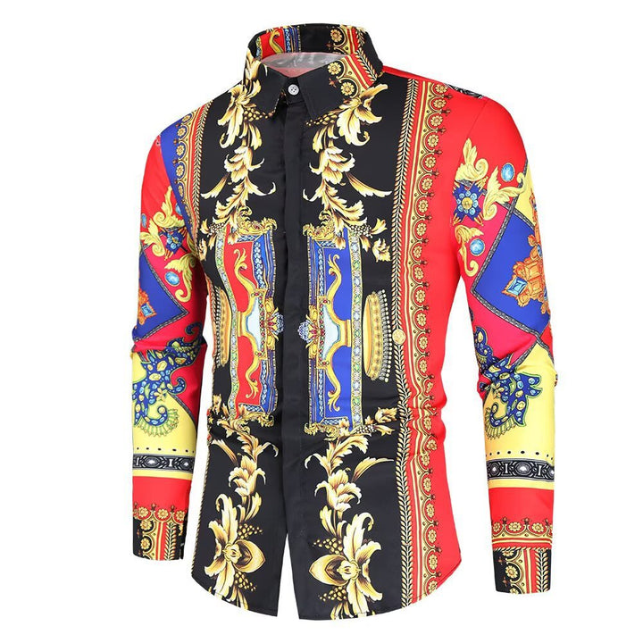 Herren Langarmhemd mit extravagantem Barockmuster und moderner Passform Echoarchiv