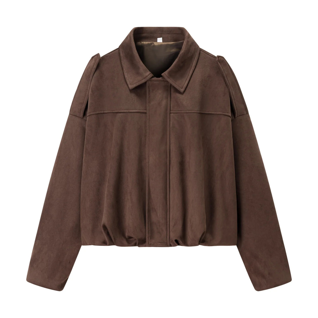 Damen nan cropped Boxy-Blouson mit Hemdkragen, verdeckter Frontleiste und elastischem Saum Echo Archiv