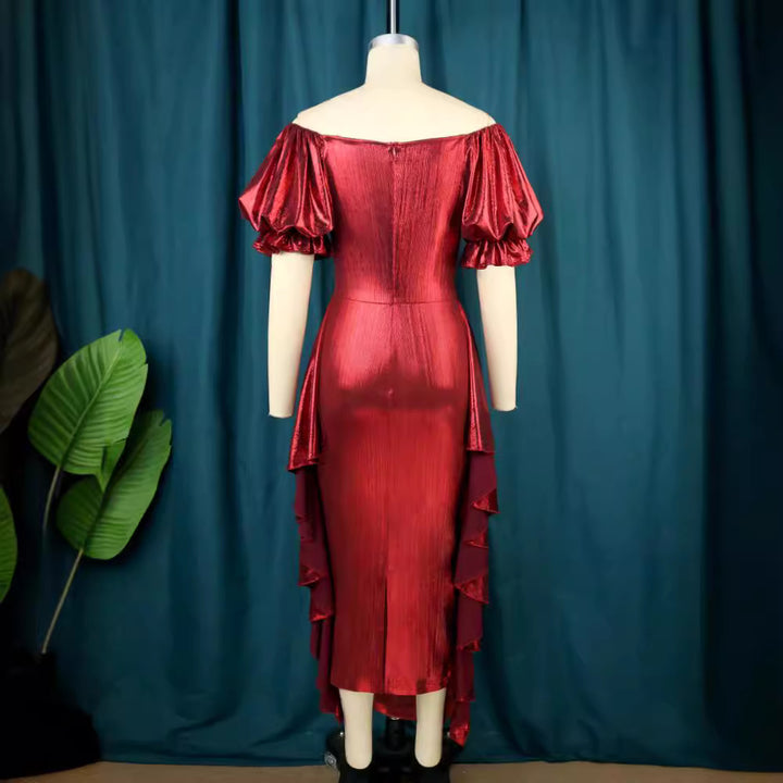 Damen elegantes Kleid mit voluminösen Ballonärmeln und asymmetrischem Saum Echo Archiv