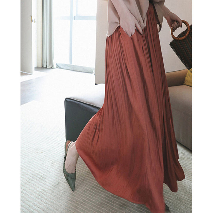Damen plissierter Maxirock mit hoher Taille und fließendem Satinfall Echo Archiv