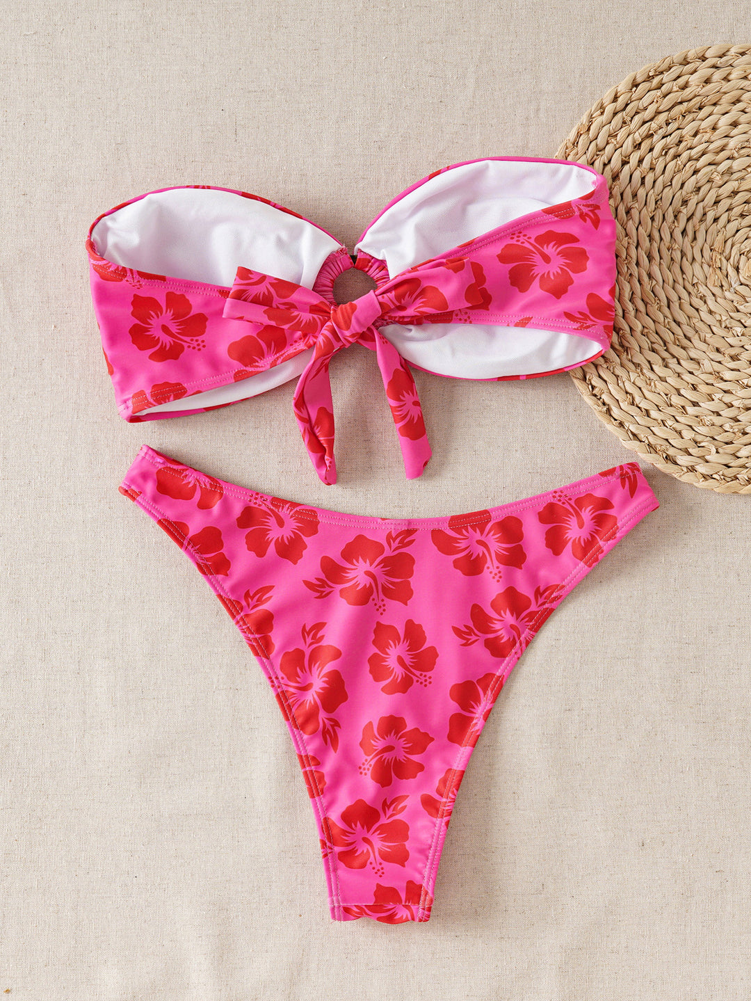 Damen Bandeau-Bikini-Set mit verziertem Knoten und floralem Muster Echo Archiv