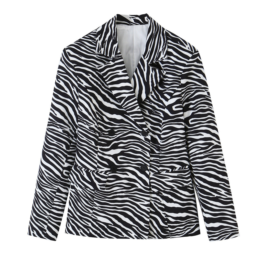 Damen Zebra-Print Blazer im Tailoring-Look mit Doppelreiher und figurbetonter Taille Echo Archiv