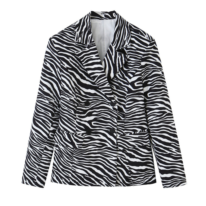 Damen Zebra-Print Blazer im Tailoring-Look mit Doppelreiher und figurbetonter Taille Echo Archiv