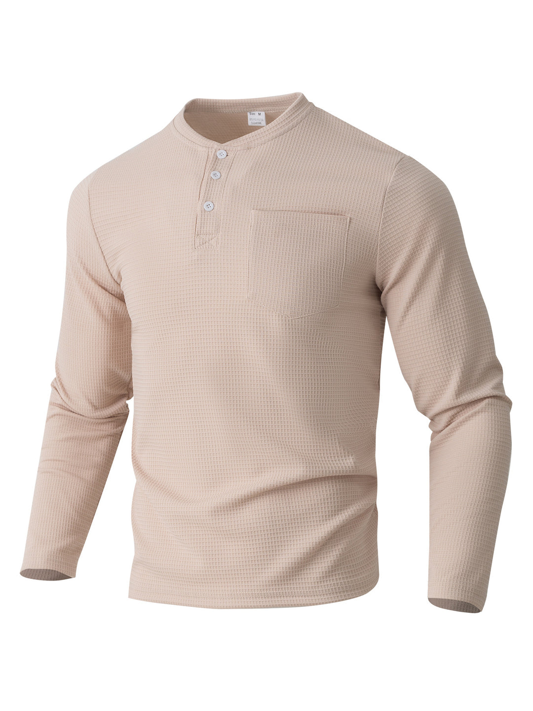Herren Langarm Henley mit Waffelstruktur und Brusttasche thermisches Langarmshirt – Marzano