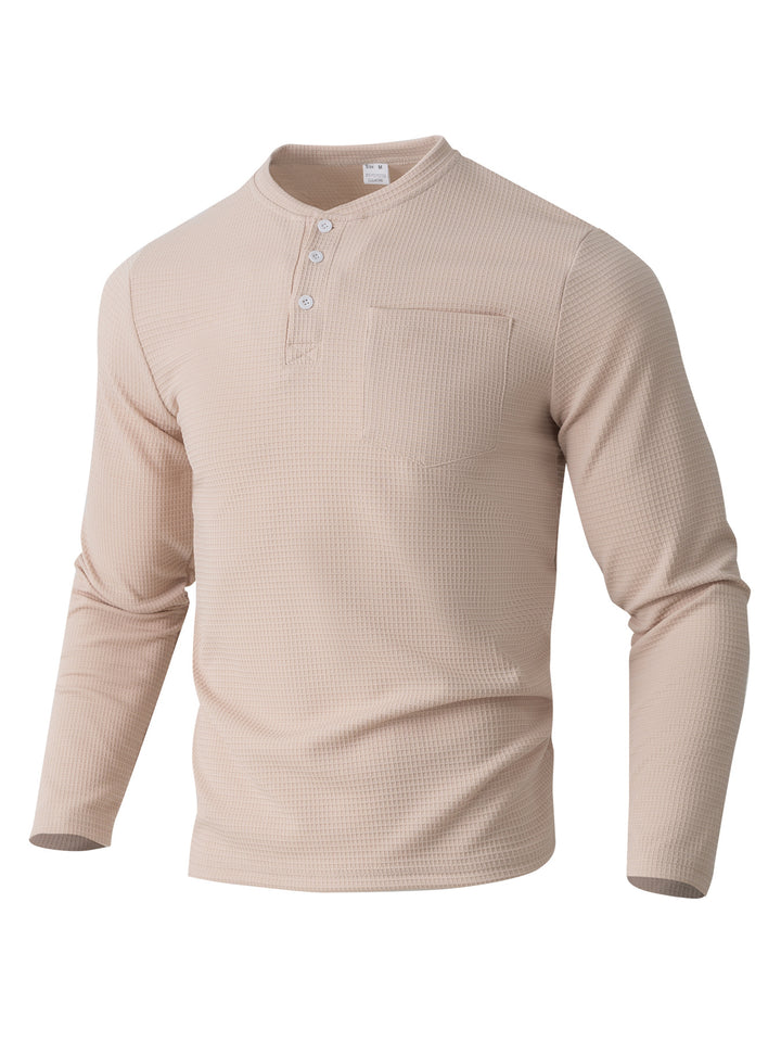 Herren Langarm Henley mit Waffelstruktur und Brusttasche thermisches Langarmshirt – Marzano