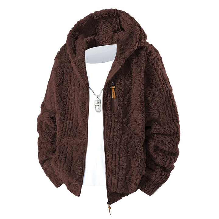 Herren Kuschelige Teddy-Fleece Kapuzenjacke mit durchgehendem Reißverschluss und Brusttasche Echo Archiv