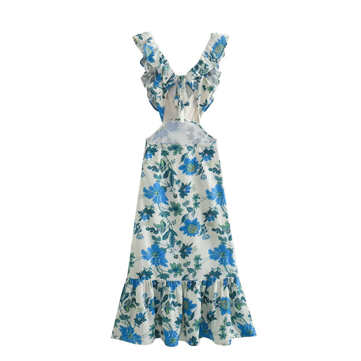 Damen Maxikleid mit weichem V-Ausschnitt und verspieltem Volant Echo Archiv