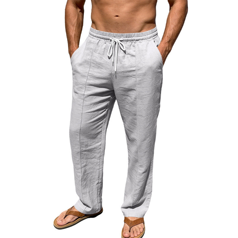 Herren nan atmungsaktive Leinenmisch-Hose mit Tunnelzug Bügelfalte und geradem Bein Echo Archiv