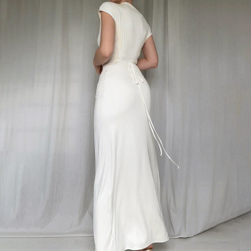 Damen Elegantes Langarm-Maxikleid mit hohem Schlitz Echo Archiv