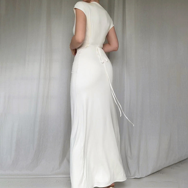 Damen Elegantes Langarm-Maxikleid mit hohem Schlitz Echo Archiv