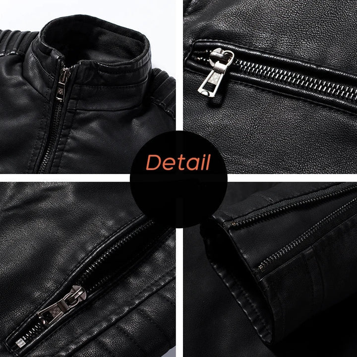 Herren Slim-Fit Biker-Lederjacke mit Stehkragen und gesteppter Schulterpartie Echoarchiv