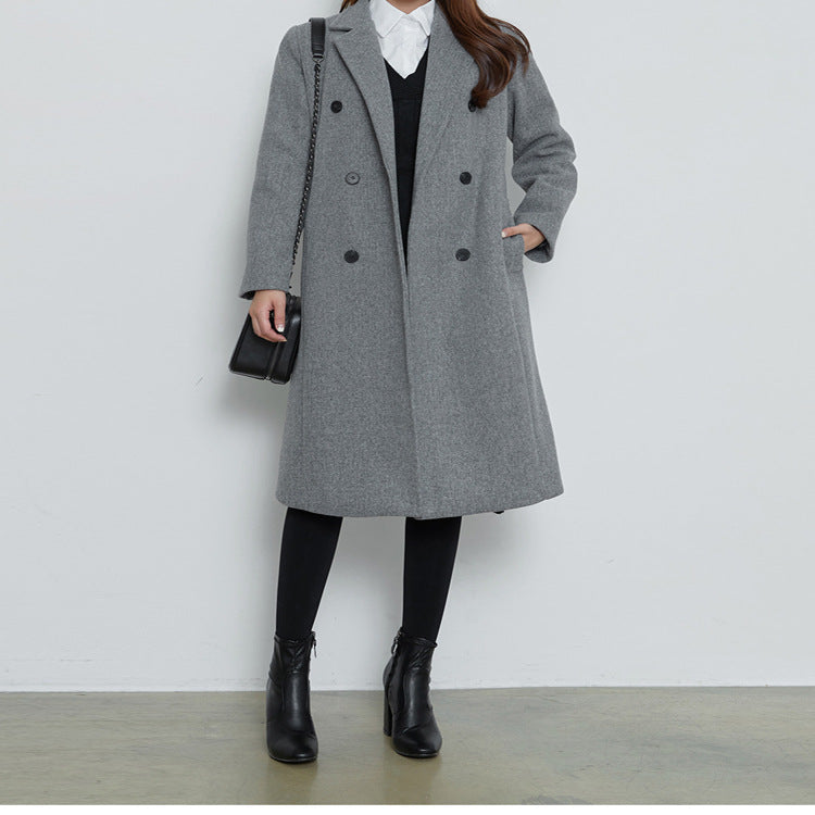 Damen Lang geschnittener Wollmix-Mantel im minimalistischen Doppelreiher mit tiefem Revers Echoarchiv