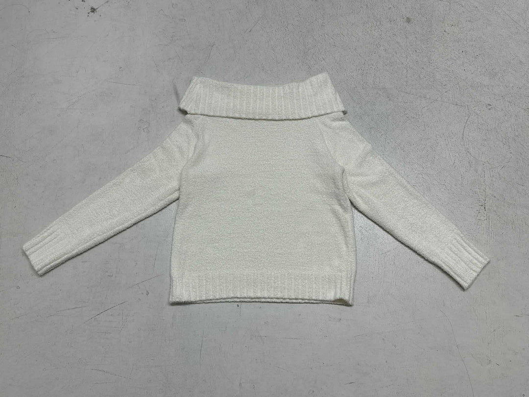 Damen Schulterfreier flauschiger Strickpullover mit breitem Umschlagkragen Echo Archiv