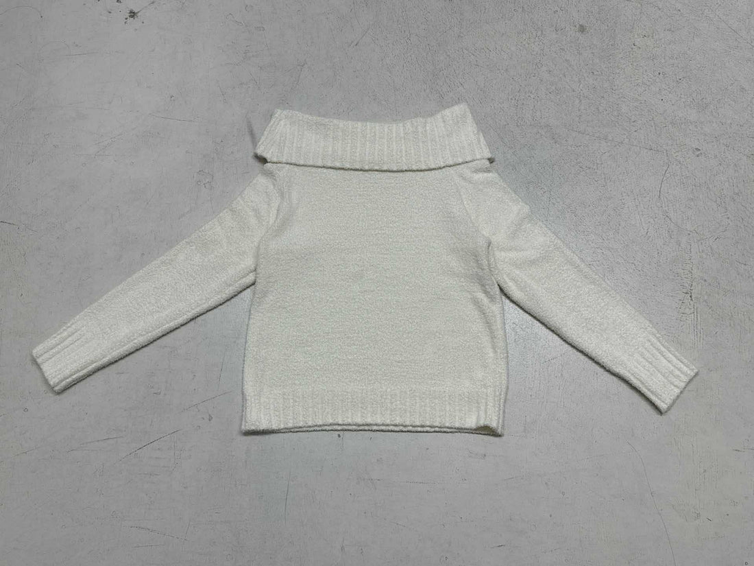 Damen Schulterfreier flauschiger Strickpullover mit breitem Umschlagkragen – Mavelle