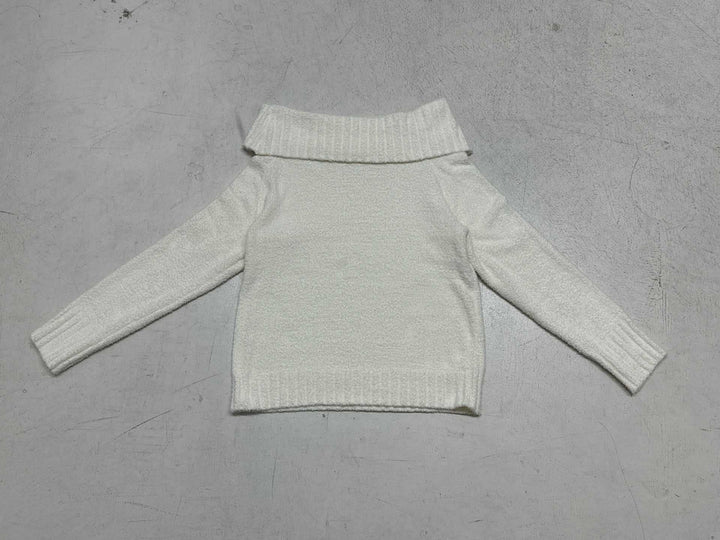Damen Schulterfreier flauschiger Strickpullover mit breitem Umschlagkragen Echo Archiv