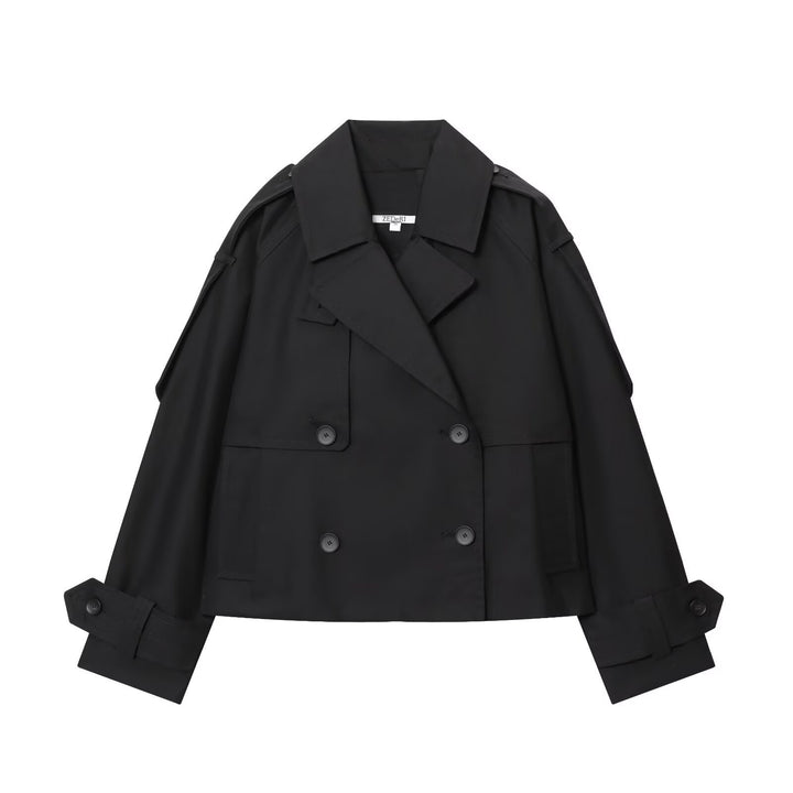 Damen Kurz geschnittener Trench mit kastiger Silhouette, Schulterpatten und breiten Manschetten Echo Archiv