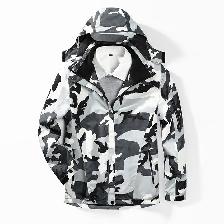 Herren Camouflage Regenjacke mit Kapuze und verstärkten Reißverschlusstaschen – Taviero
