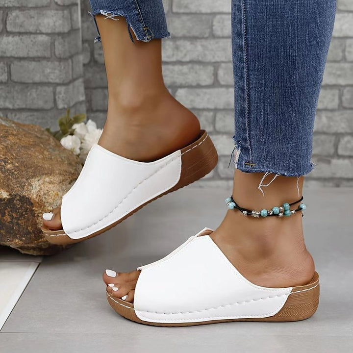 Damen Offene Komfort‑Mules mit gepolstertem Fußbett und Korkoptik‑Plateau – Lioré