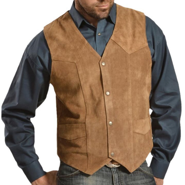 Herren Wildlederweste mit seitlichen Taschen und Druckknopfverschluss Echoarchiv
